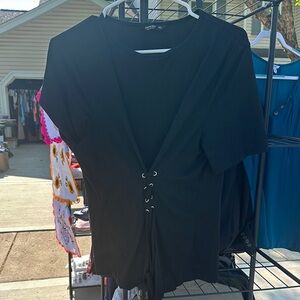 Black Tie Front Blouse